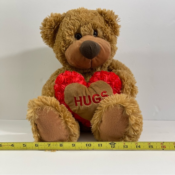 Brown Bear Holding Red Rose Heart Pillow Plush Stuffed Animal. - Picture 12 of 12